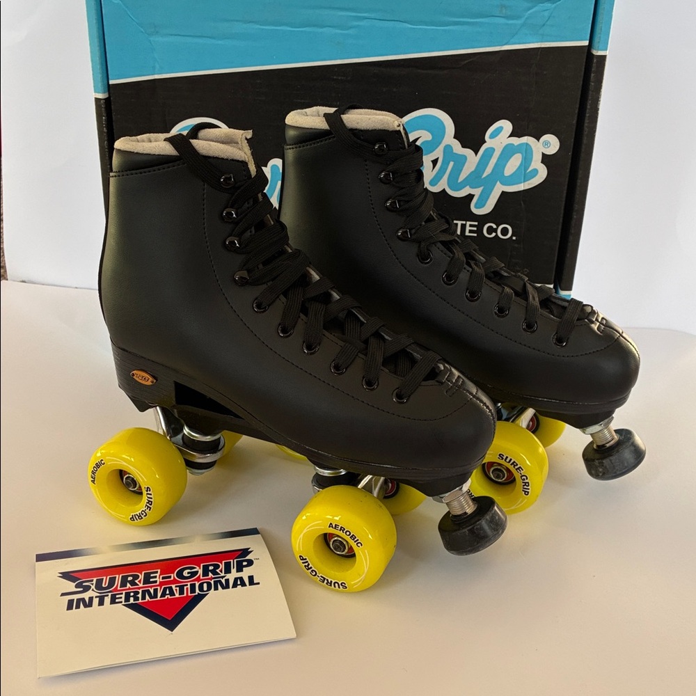 SURE GRIP FAME Roller Skates Black/Yellow Aerobic Wheels Sz 8 Women’s/Sz 7 Men’s